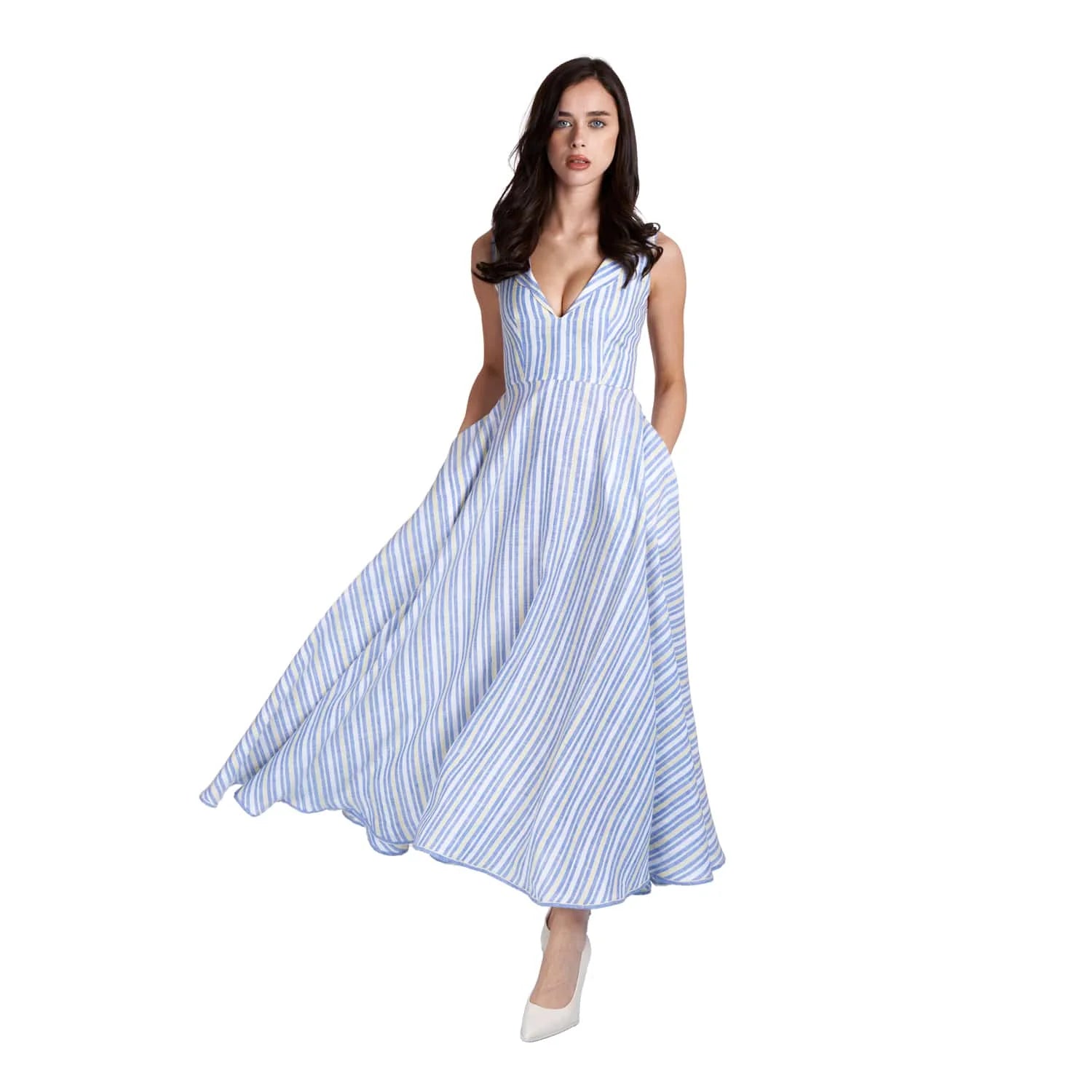 V-Neck Linen Dress - Dress