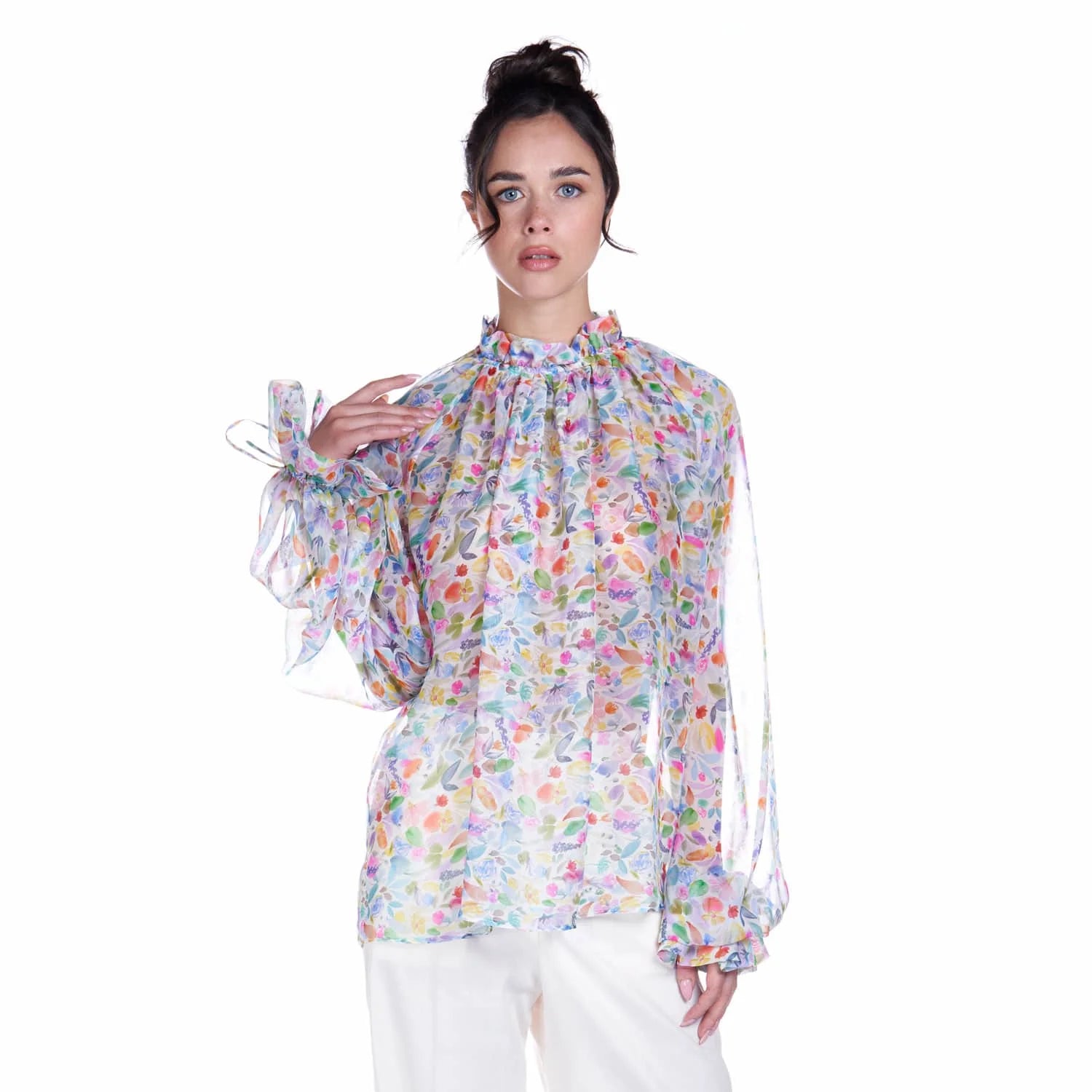 Watercolor print chiffon blouse - Blouse