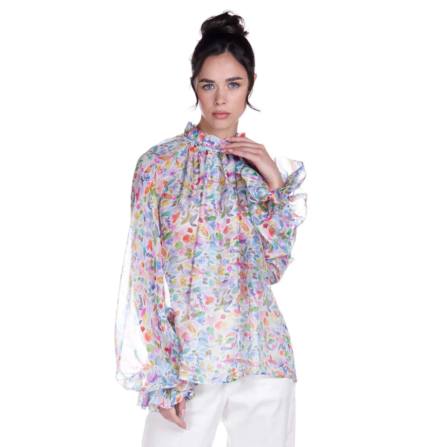 Watercolor print chiffon blouse - Blouse