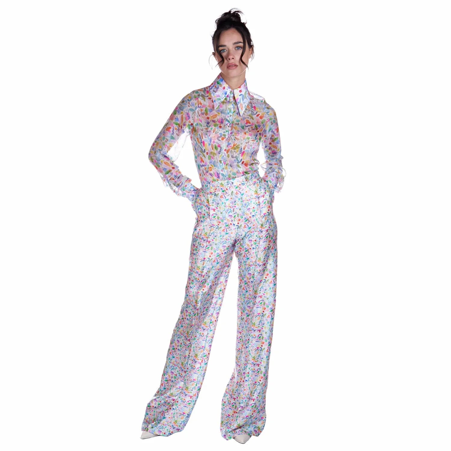 Watercolor print silk trousers - Trousers