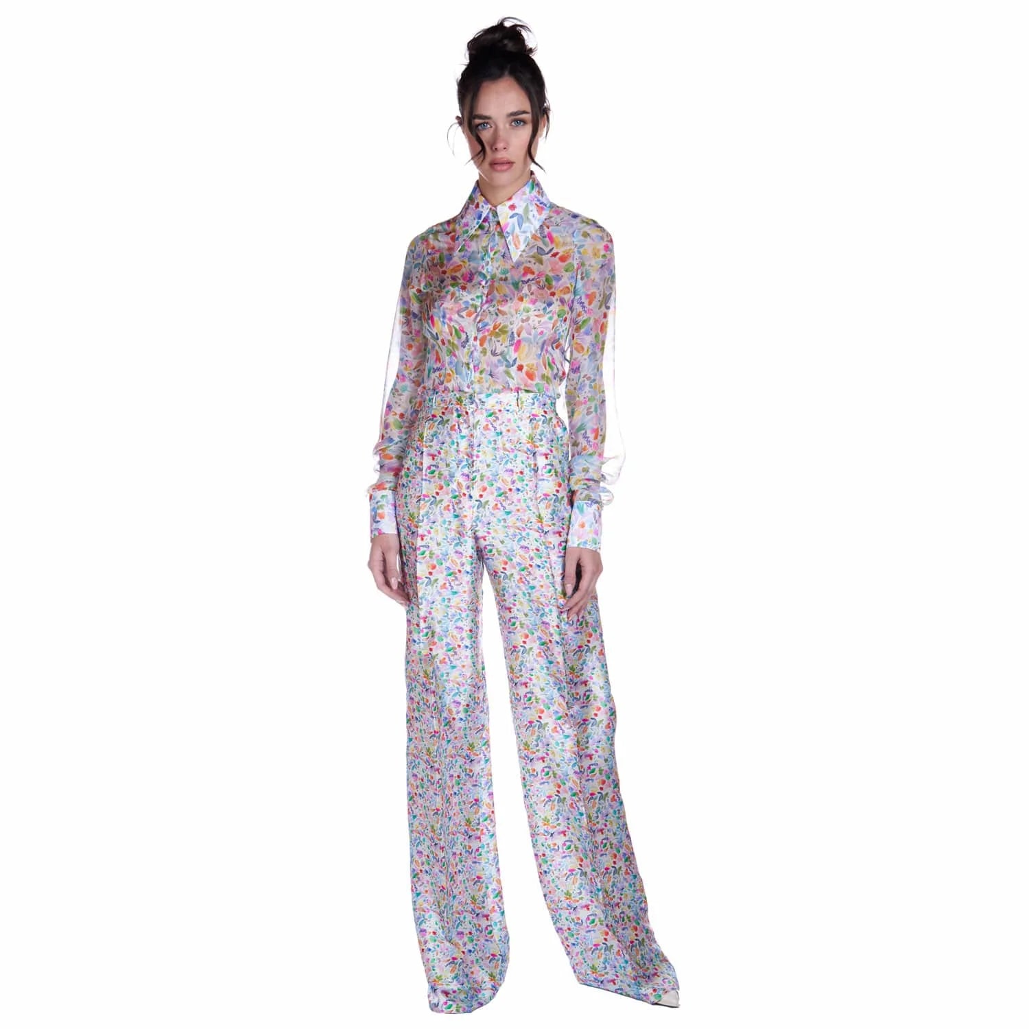 Watercolor print silk trousers - Trousers