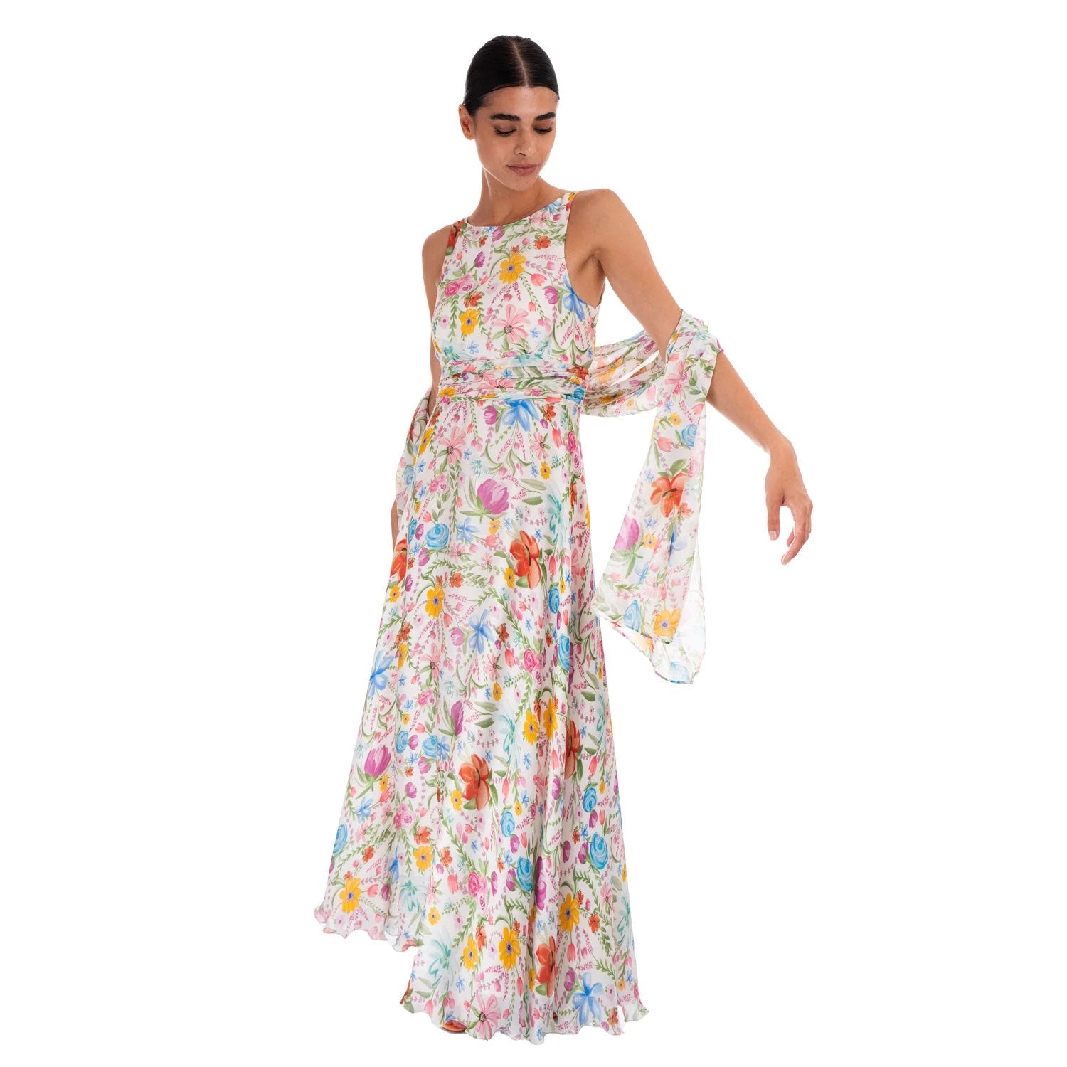 Watercolour Garden Gown in Silk Georgette - Dress