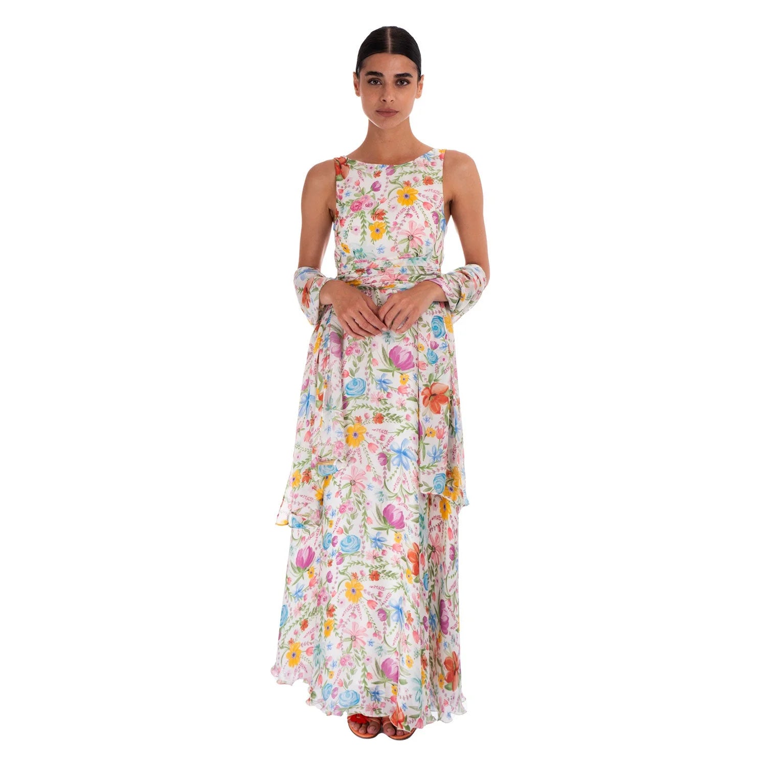Watercolour Garden Gown in Silk Georgette - Dress