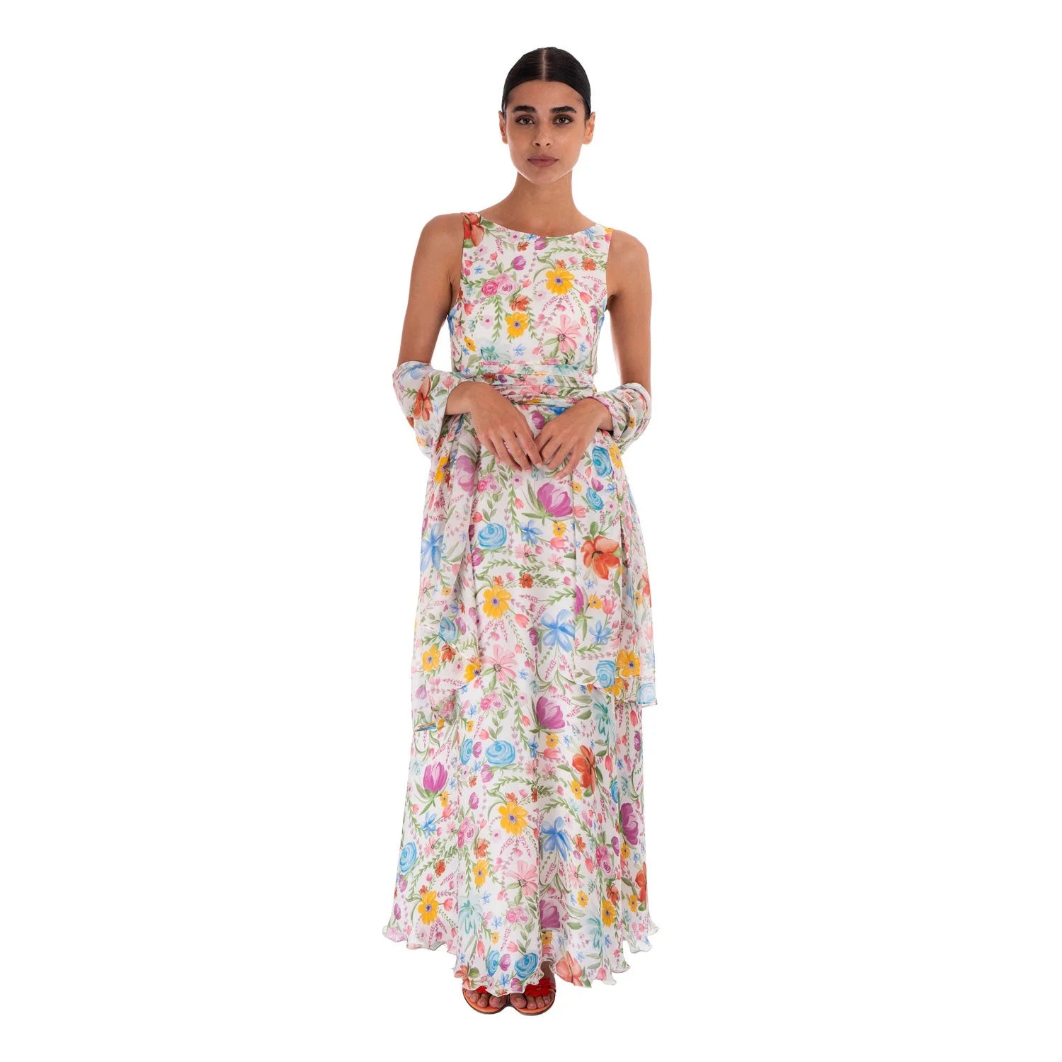 Watercolour Garden Gown in Silk Georgette - Dress