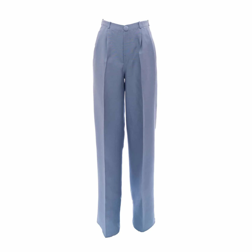 Blue Shantung Silk Pants - Trousers