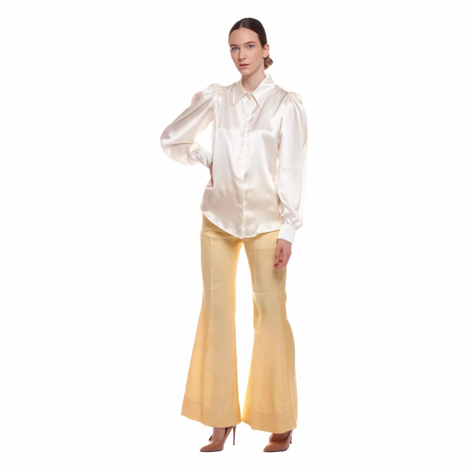Cream white silk blouse - Blouse