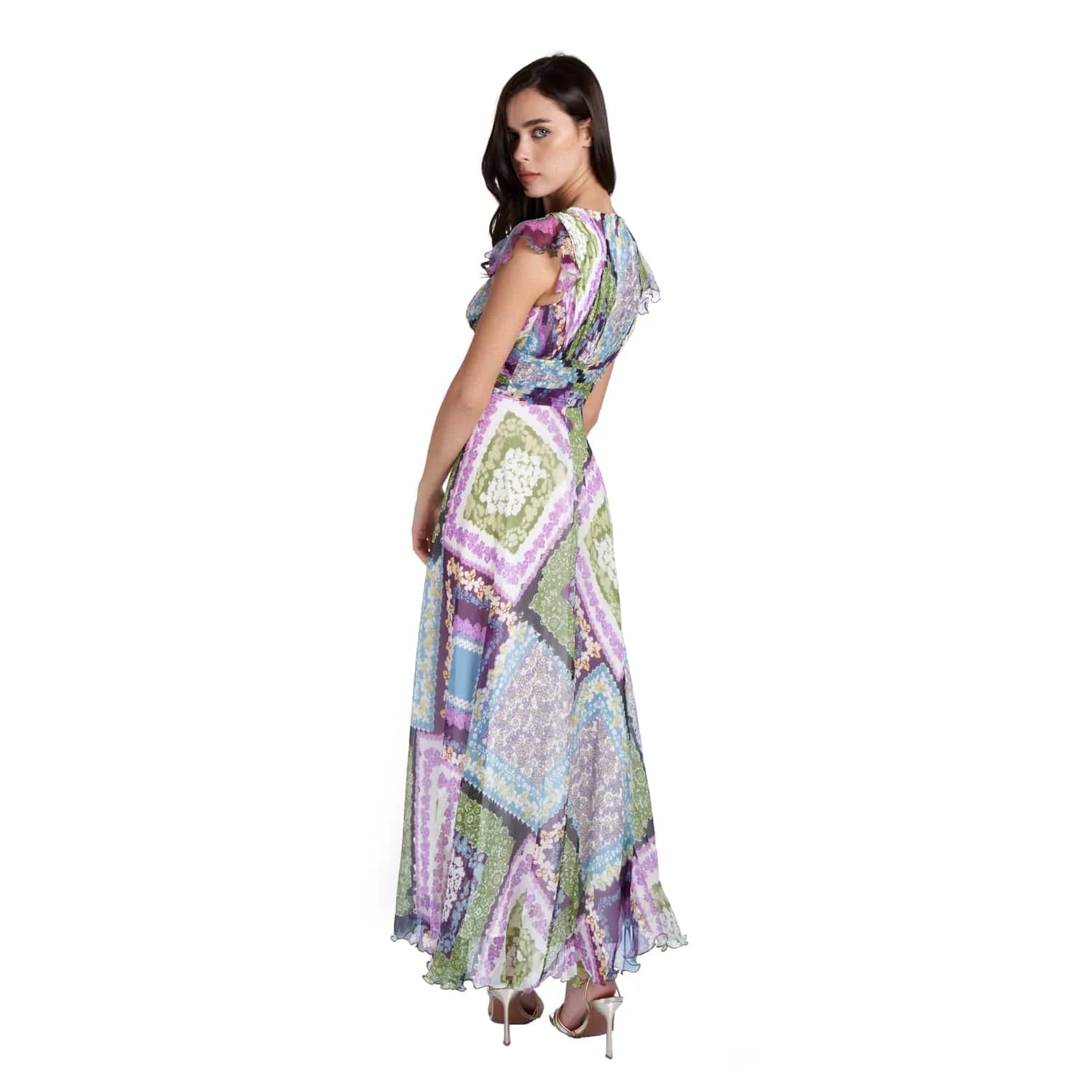 Dress in Floral Pattern Silk Crepon - Dress