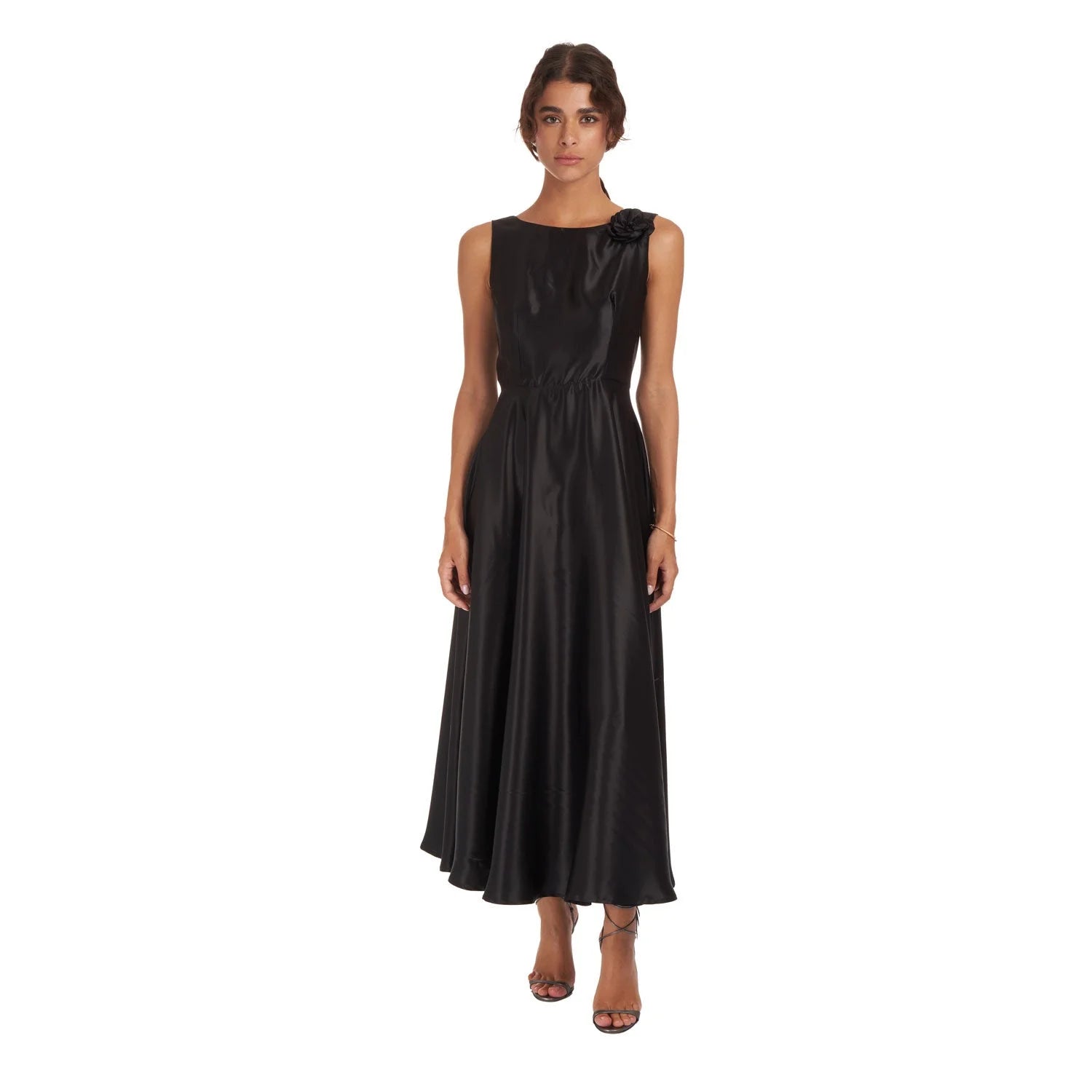 Evening Gown In Black Satin Silk - Dress