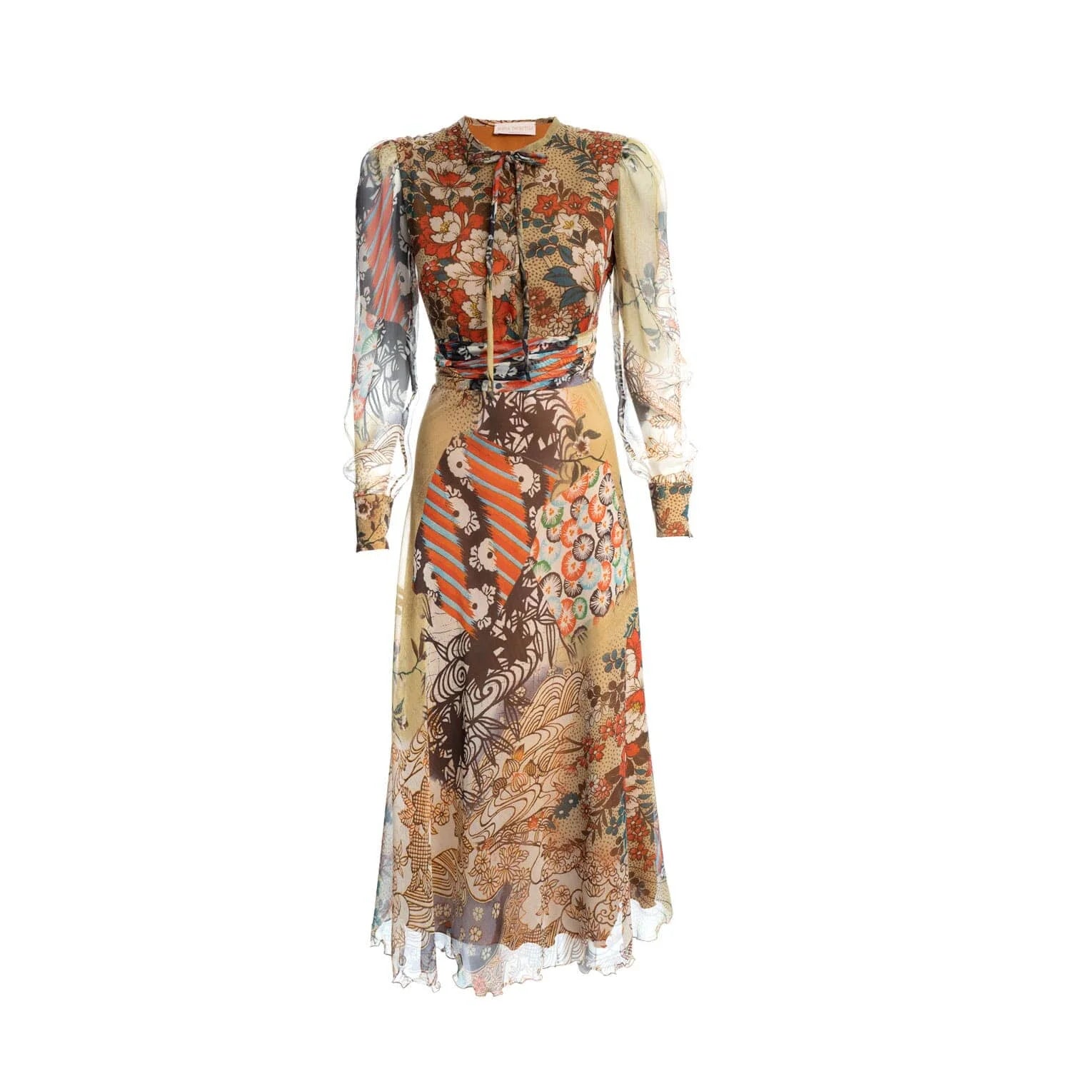 Long olive patterned dress - Dress