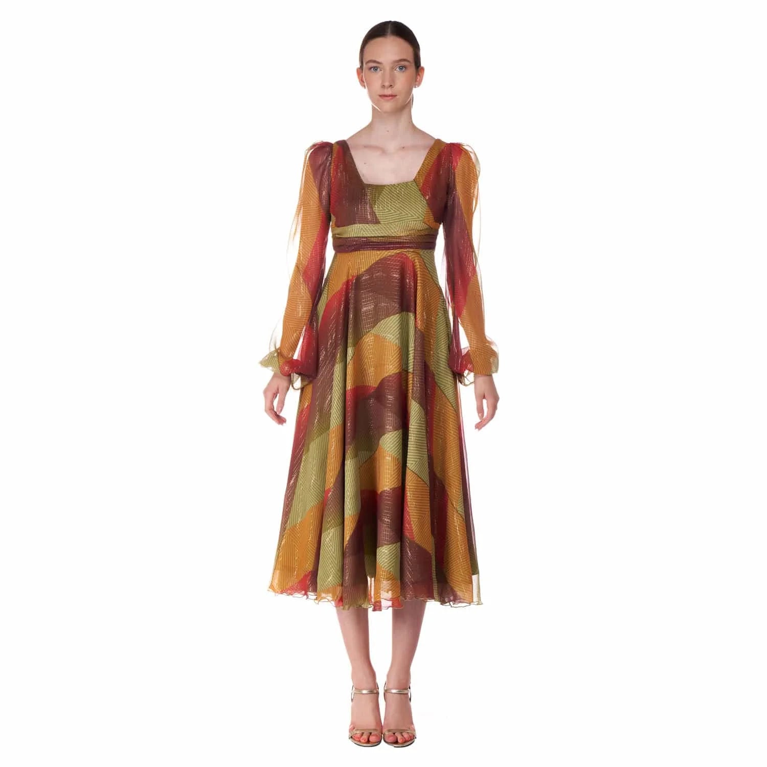 Long silk dress in multicoloured patch - Dress