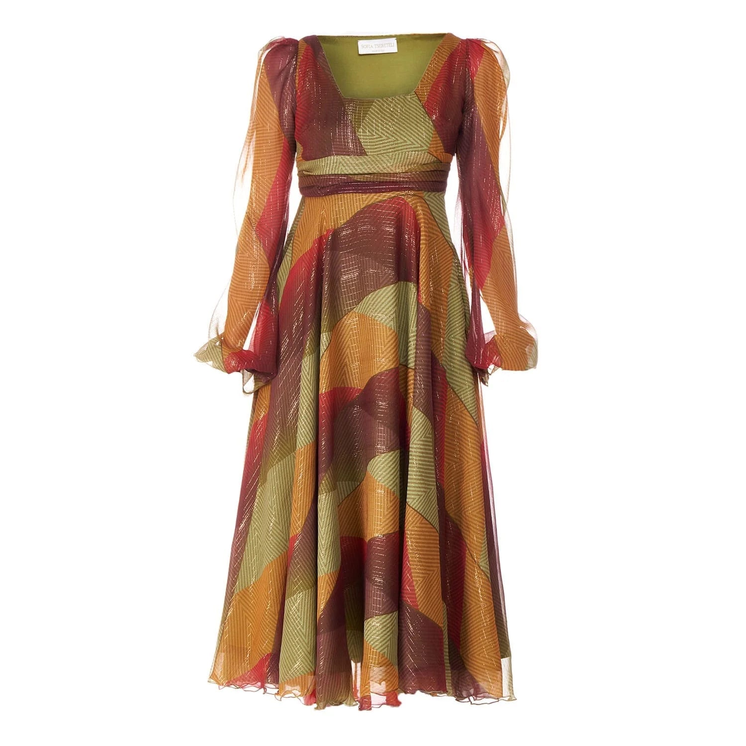 Long silk dress in multicoloured patch - Dress