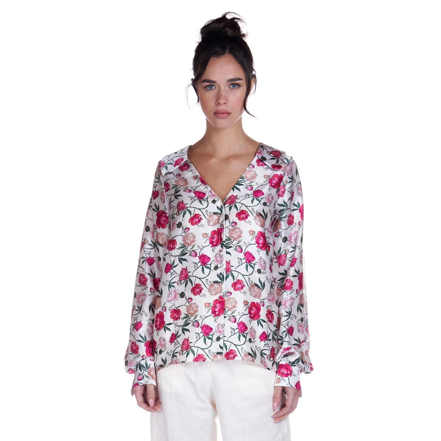 Peony print silk blouse - Blouse