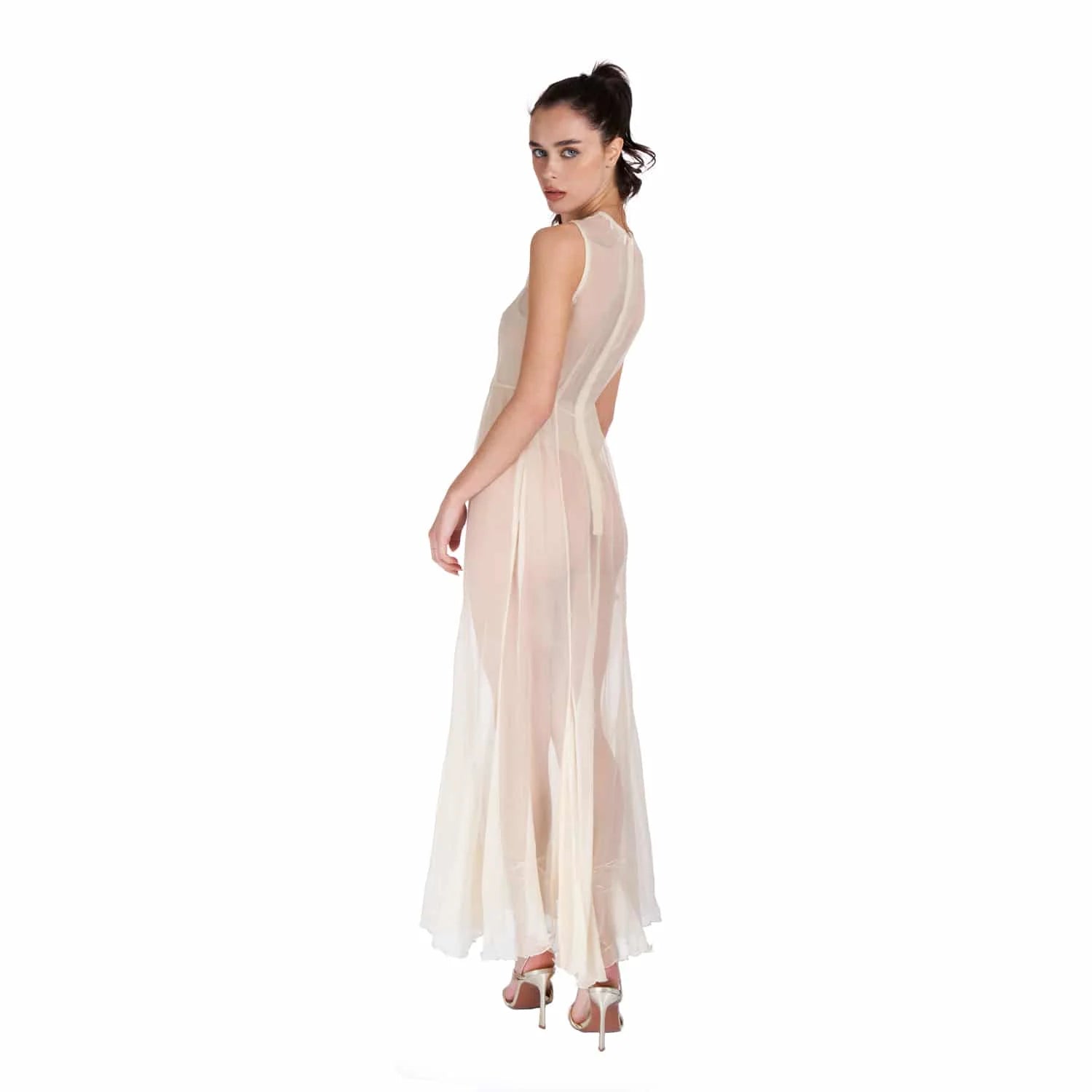 Silk Crepon Transparent Dress in Nude