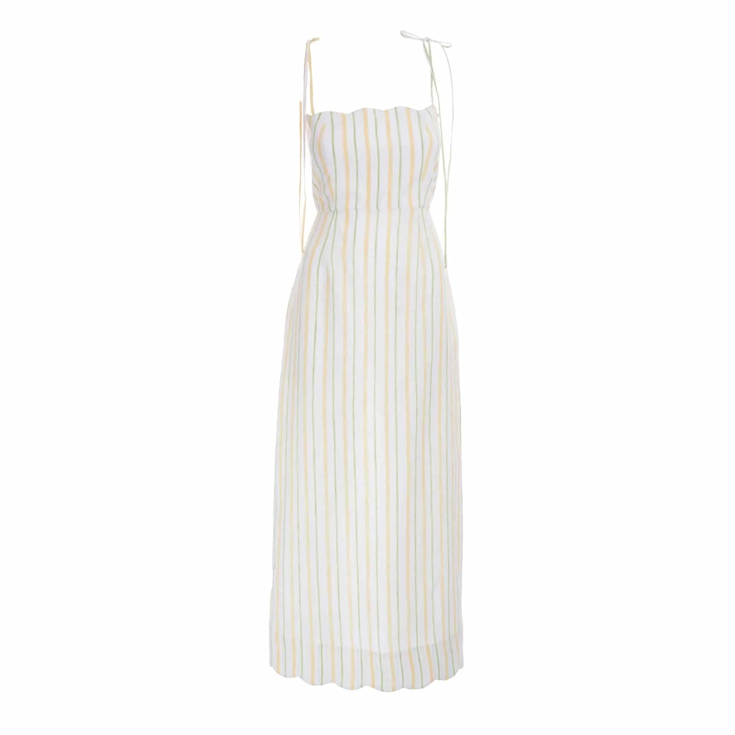 Striped Patterned Linen Dress - Dress