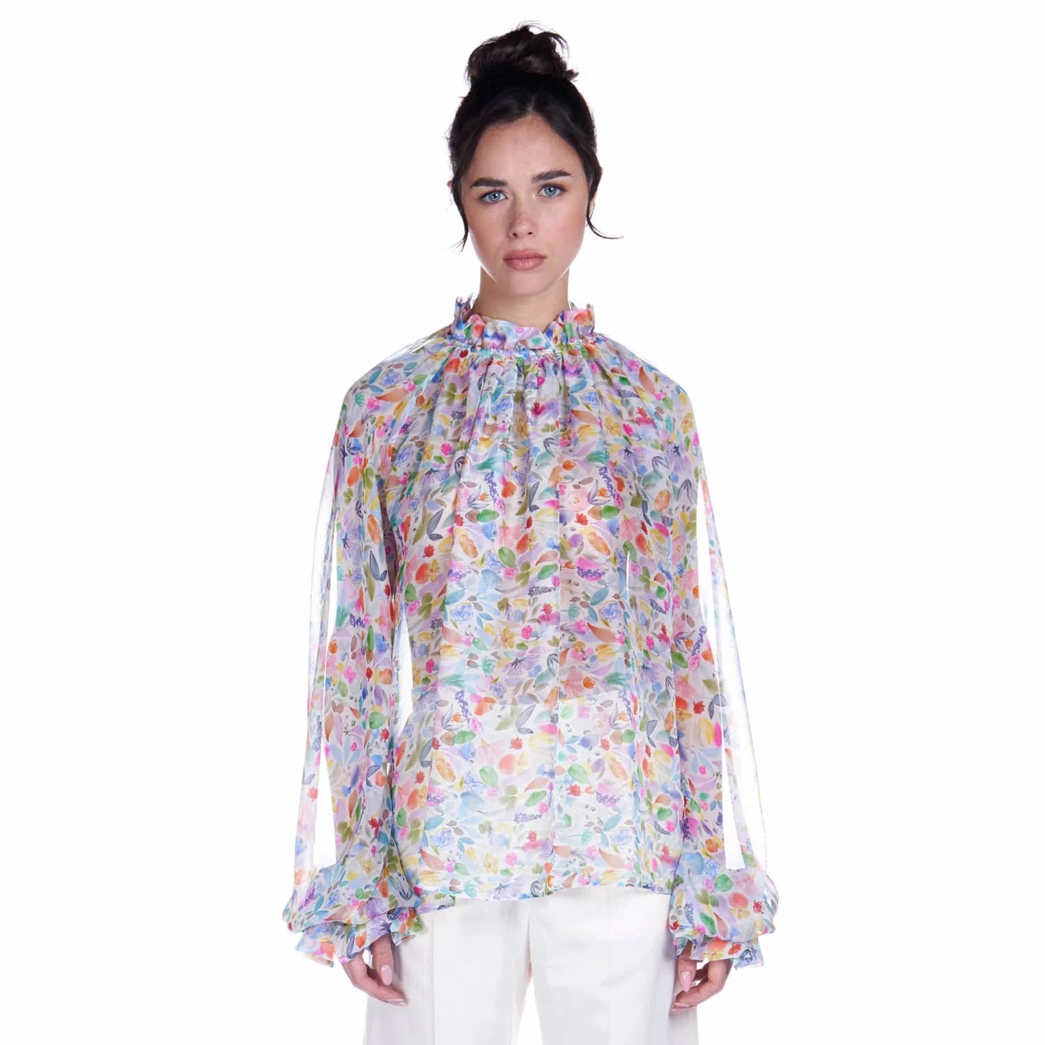 Watercolor print chiffon blouse - Blouse